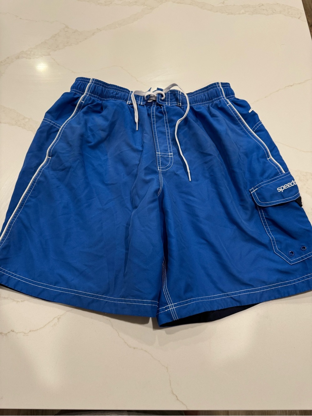 Speedo Men's Royal Blue Swim Trunks with White Trim